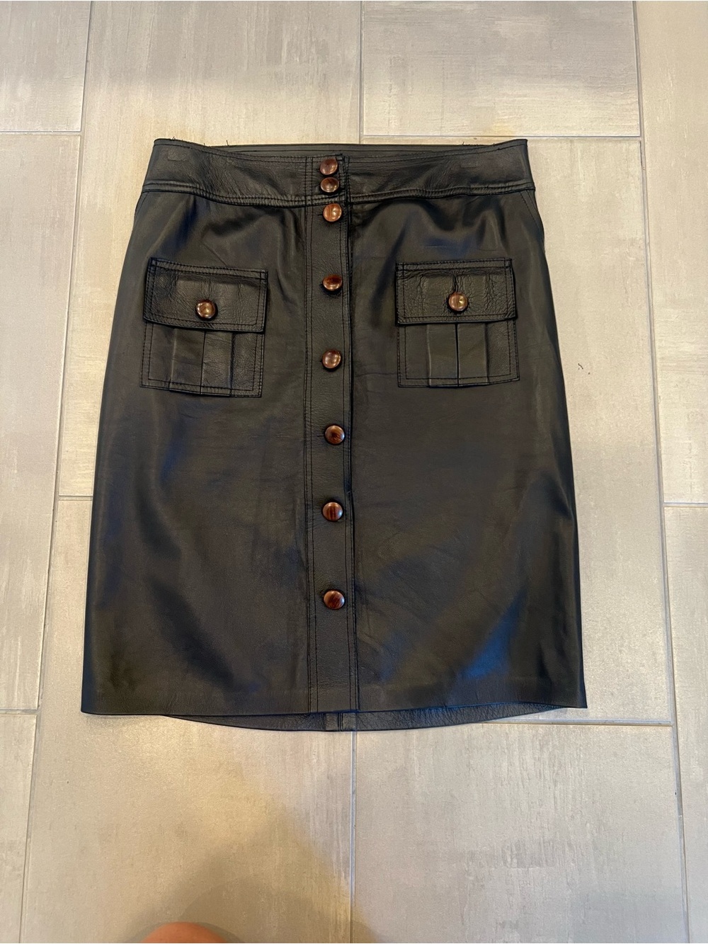 All  Black Faux Leather Button-Front Pencil Skirt